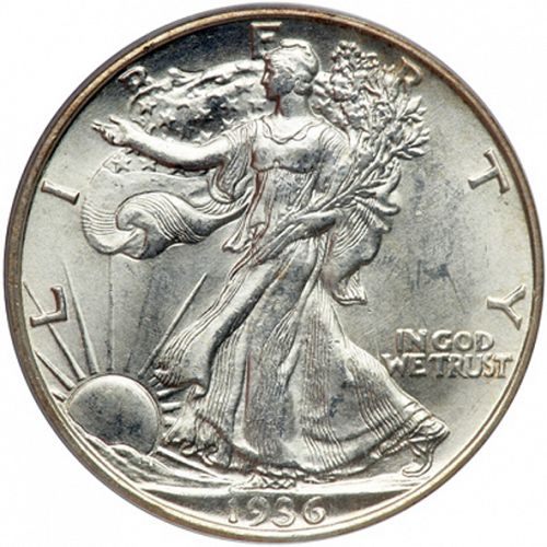 50 cent Obverse Image minted in UNITED STATES in 1936D (Walking Liberty - Mintmark on reverse)  - The Coin Database