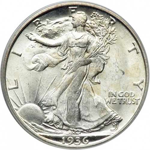50 cent Obverse Image minted in UNITED STATES in 1936S (Walking Liberty - Mintmark on reverse)  - The Coin Database