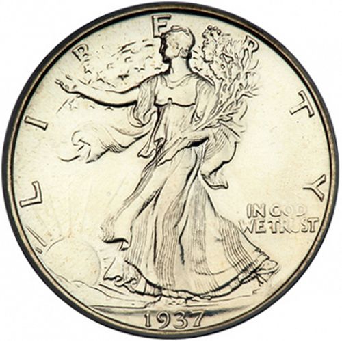50 cent Obverse Image minted in UNITED STATES in 1937 (Walking Liberty - Mintmark on reverse)  - The Coin Database