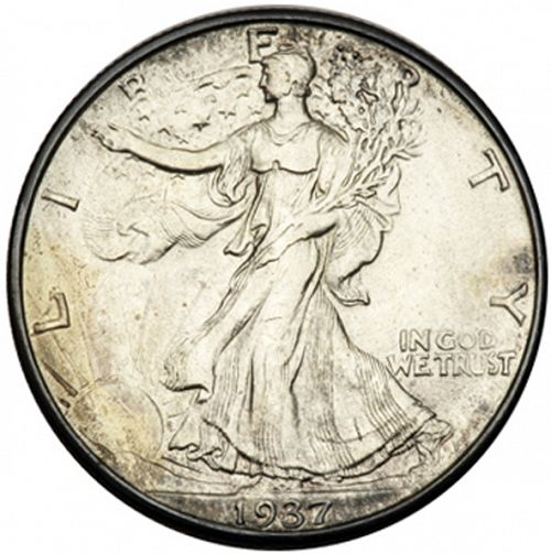 50 cent Obverse Image minted in UNITED STATES in 1937D (Walking Liberty - Mintmark on reverse)  - The Coin Database