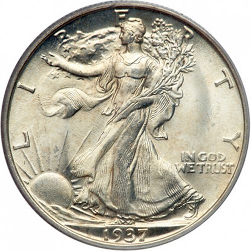50 cent Obverse Image minted in UNITED STATES in 1937S (Walking Liberty - Mintmark on reverse)  - The Coin Database