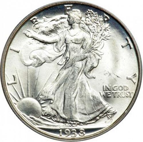 50 cent Obverse Image minted in UNITED STATES in 1938 (Walking Liberty - Mintmark on reverse)  - The Coin Database