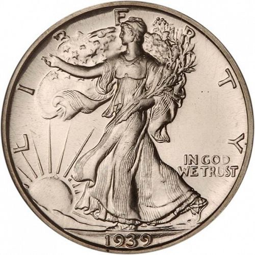 50 cent Obverse Image minted in UNITED STATES in 1939 (Walking Liberty - Mintmark on reverse)  - The Coin Database