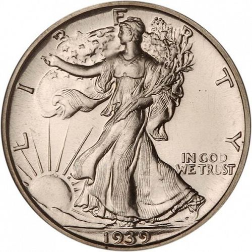 50 cent Obverse Image minted in UNITED STATES in 1939 (Walking Liberty - Mintmark on reverse)  - The Coin Database