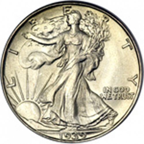 50 cent Obverse Image minted in UNITED STATES in 1939S (Walking Liberty - Mintmark on reverse)  - The Coin Database