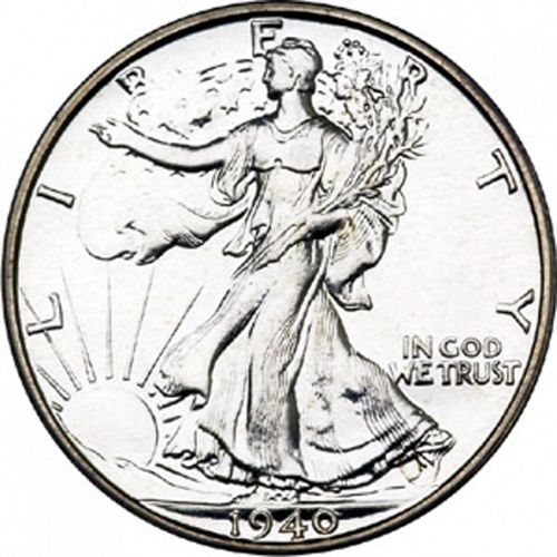 50 cent Obverse Image minted in UNITED STATES in 1940 (Walking Liberty - Mintmark on reverse)  - The Coin Database