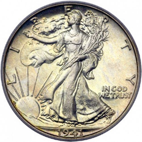 50 cent Obverse Image minted in UNITED STATES in 1941 (Walking Liberty - Mintmark on reverse)  - The Coin Database