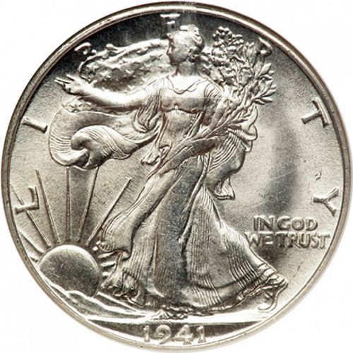 50 cent Obverse Image minted in UNITED STATES in 1941S (Walking Liberty - Mintmark on reverse)  - The Coin Database