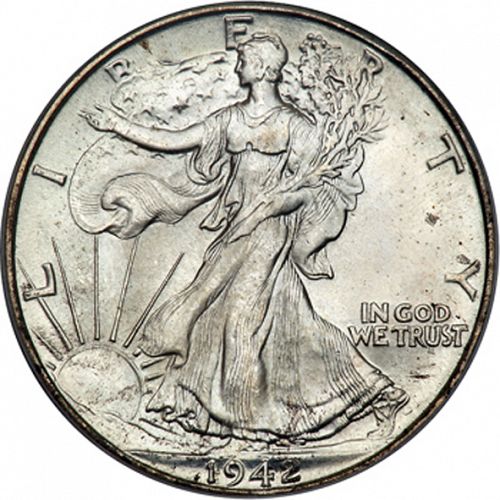 50 cent Obverse Image minted in UNITED STATES in 1942D (Walking Liberty - Mintmark on reverse)  - The Coin Database