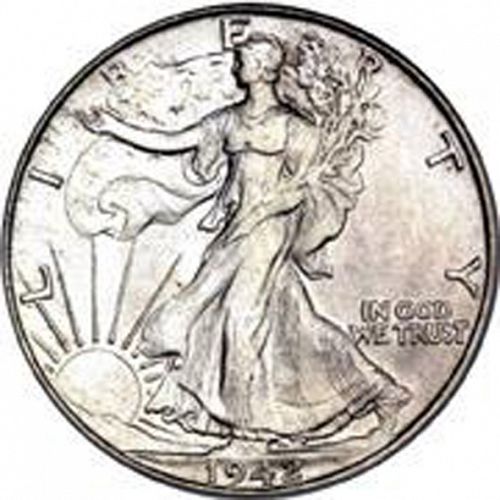 50 cent Obverse Image minted in UNITED STATES in 1942S (Walking Liberty - Mintmark on reverse)  - The Coin Database