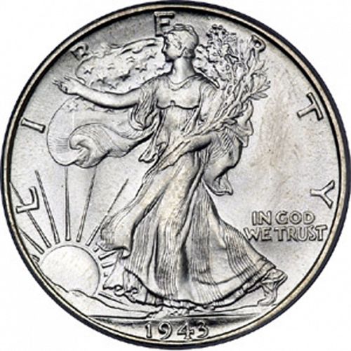 50 cent Obverse Image minted in UNITED STATES in 1943D (Walking Liberty - Mintmark on reverse)  - The Coin Database