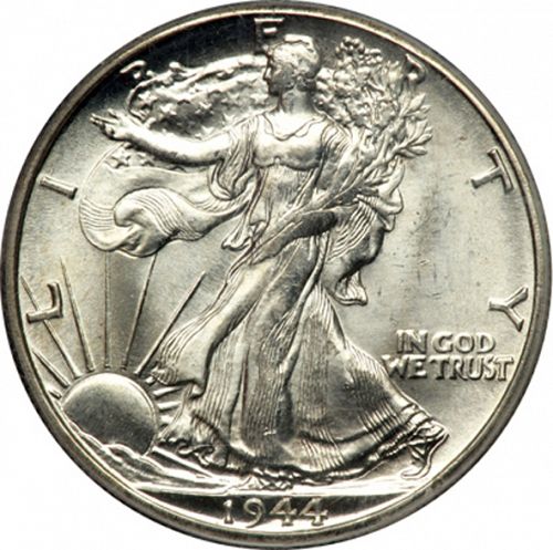 50 cent Obverse Image minted in UNITED STATES in 1944D (Walking Liberty - Mintmark on reverse)  - The Coin Database
