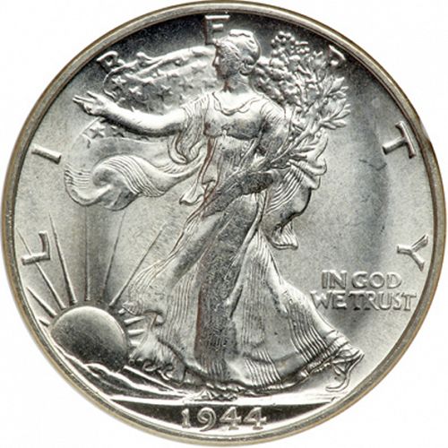 50 cent Obverse Image minted in UNITED STATES in 1944S (Walking Liberty - Mintmark on reverse)  - The Coin Database