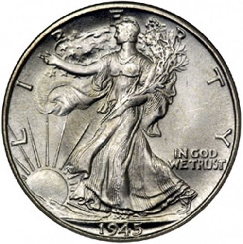 50 cent Obverse Image minted in UNITED STATES in 1945D (Walking Liberty - Mintmark on reverse)  - The Coin Database