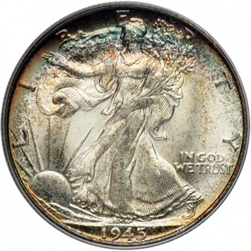 50 cent Obverse Image minted in UNITED STATES in 1945S (Walking Liberty - Mintmark on reverse)  - The Coin Database