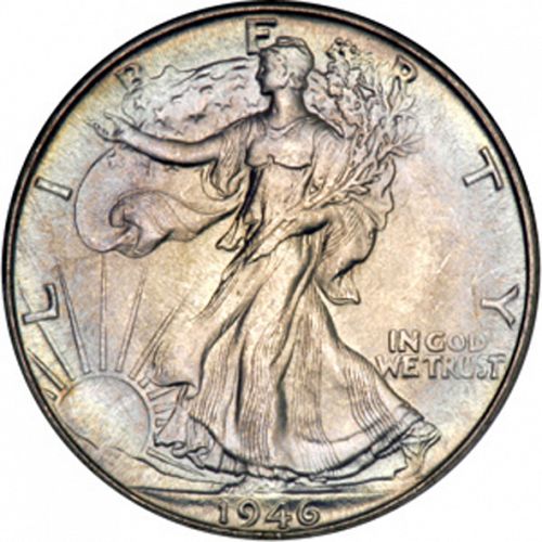 50 cent Obverse Image minted in UNITED STATES in 1946D (Walking Liberty - Mintmark on reverse)  - The Coin Database