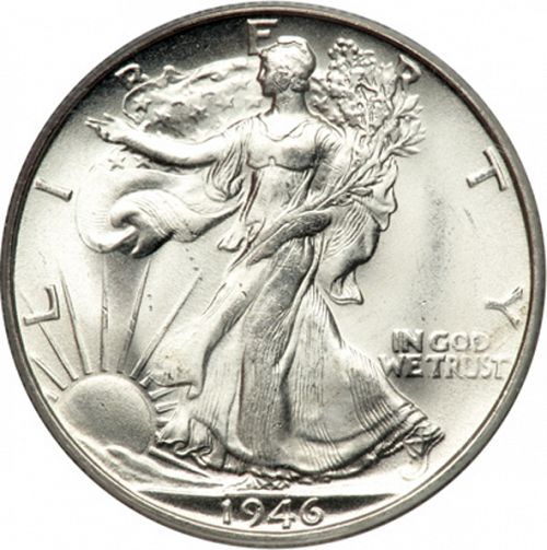 50 cent Obverse Image minted in UNITED STATES in 1946S (Walking Liberty - Mintmark on reverse)  - The Coin Database