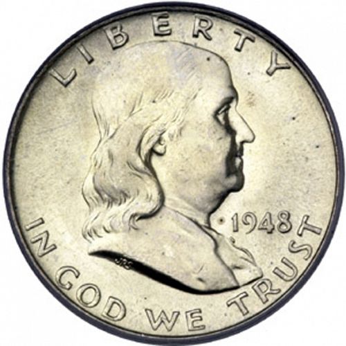 50 cent Obverse Image minted in UNITED STATES in 1948 (Franklin)  - The Coin Database