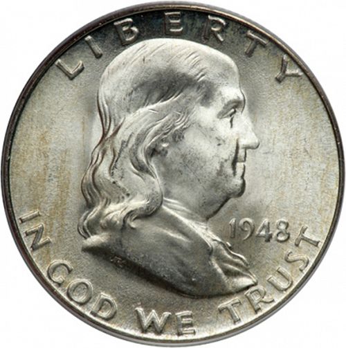 50 cent Obverse Image minted in UNITED STATES in 1948D (Franklin)  - The Coin Database