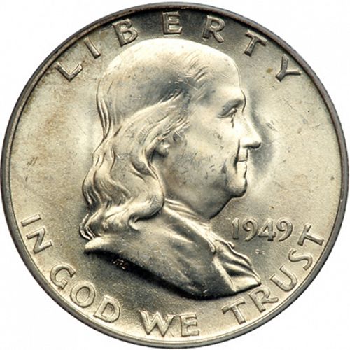 50 cent Obverse Image minted in UNITED STATES in 1949D (Franklin)  - The Coin Database