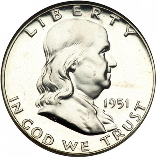 50 cent Obverse Image minted in UNITED STATES in 1951 (Franklin)  - The Coin Database