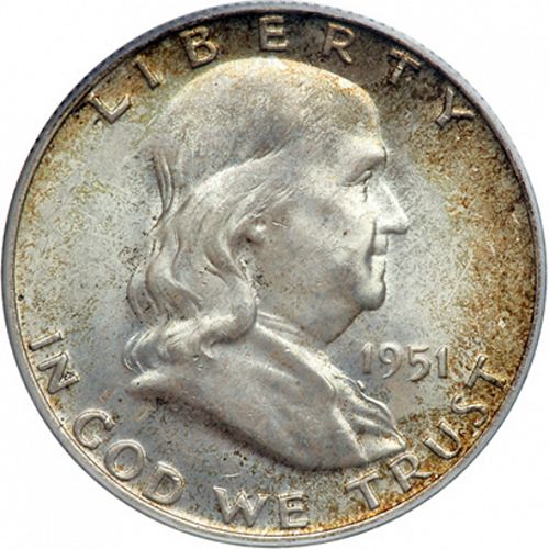 50 cent Obverse Image minted in UNITED STATES in 1951D (Franklin)  - The Coin Database