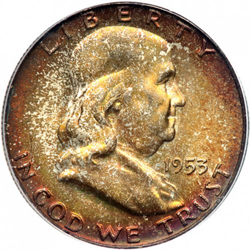 50 cent Obverse Image minted in UNITED STATES in 1953D (Franklin)  - The Coin Database