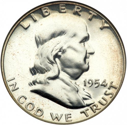 50 cent Obverse Image minted in UNITED STATES in 1954 (Franklin)  - The Coin Database