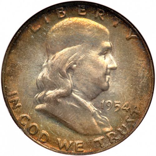 50 cent Obverse Image minted in UNITED STATES in 1954D (Franklin)  - The Coin Database