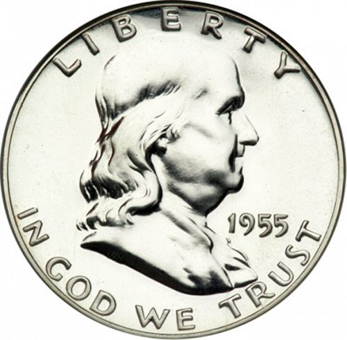 50 cent Obverse Image minted in UNITED STATES in 1955 (Franklin)  - The Coin Database