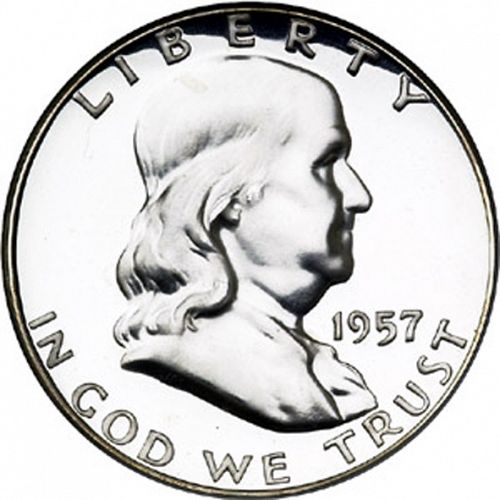 50 cent Obverse Image minted in UNITED STATES in 1957 (Franklin)  - The Coin Database