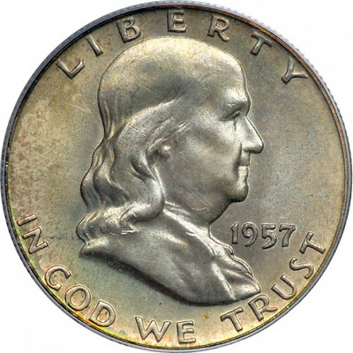 50 cent Obverse Image minted in UNITED STATES in 1957D (Franklin)  - The Coin Database