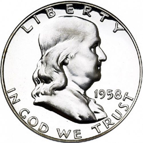 50 cent Obverse Image minted in UNITED STATES in 1958 (Franklin)  - The Coin Database
