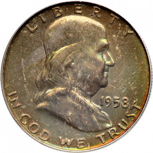 50 cent Obverse Image minted in UNITED STATES in 1958D (Franklin)  - The Coin Database