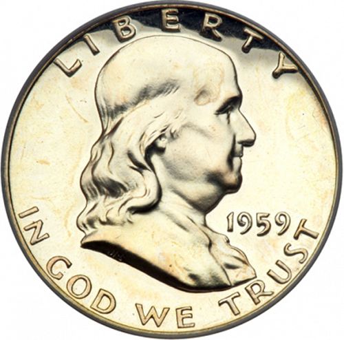 50 cent Obverse Image minted in UNITED STATES in 1959 (Franklin)  - The Coin Database
