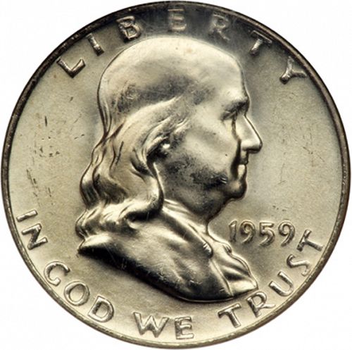 50 cent Obverse Image minted in UNITED STATES in 1959D (Franklin)  - The Coin Database