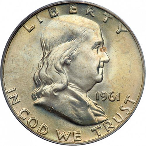 50 cent Obverse Image minted in UNITED STATES in 1961D (Franklin)  - The Coin Database