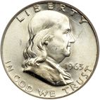 50 cent Obverse Image minted in UNITED STATES in 1963D (Franklin)  - The Coin Database