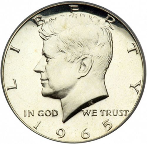 50 cent Obverse Image minted in UNITED STATES in 1965 (Kennedy)  - The Coin Database