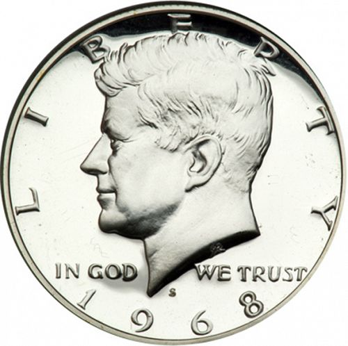 50 cent Obverse Image minted in UNITED STATES in 1968S (Kennedy)  - The Coin Database
