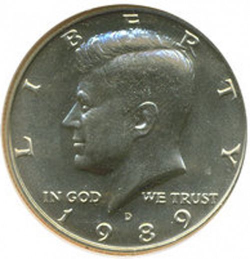 50 cent Obverse Image minted in UNITED STATES in 1989D (Kennedy)  - The Coin Database