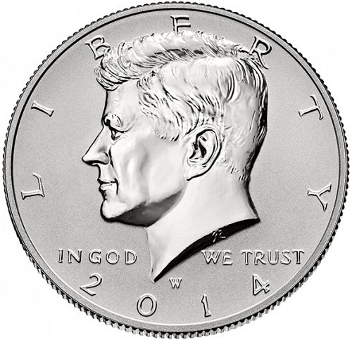 50 cent Obverse Image minted in UNITED STATES in 2014W (Kennedy)  - The Coin Database