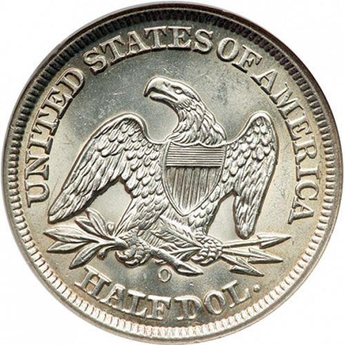 50 cent Reverse Image minted in UNITED STATES in 1855O (Seated Liberty - Reverse rays removed)  - The Coin Database
