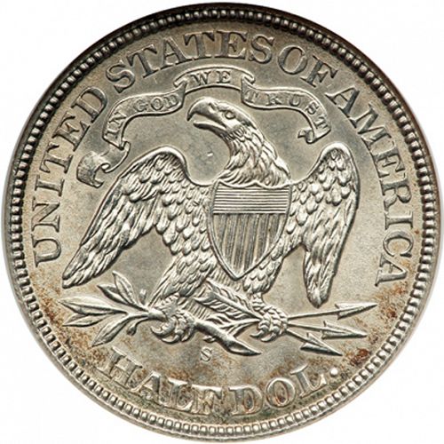 50 cent Reverse Image minted in UNITED STATES in 1869 (Seated Liberty - Motto above eagle)  - The Coin Database