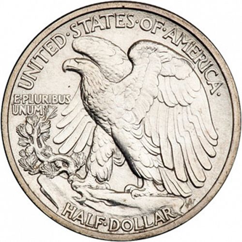 50 cent Reverse Image minted in UNITED STATES in 1916D (Walking Liberty - Mintmark on obverse)  - The Coin Database
