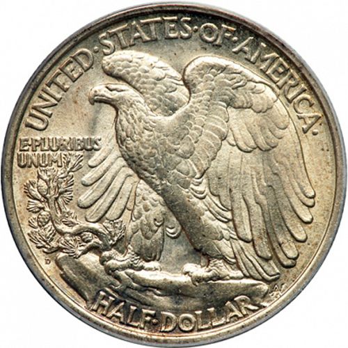 50 cent Reverse Image minted in UNITED STATES in 1919D (Walking Liberty - Mintmark on reverse)  - The Coin Database