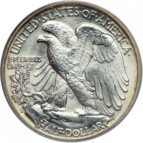 50 cent Reverse Image minted in UNITED STATES in 1936D (Walking Liberty - Mintmark on reverse)  - The Coin Database