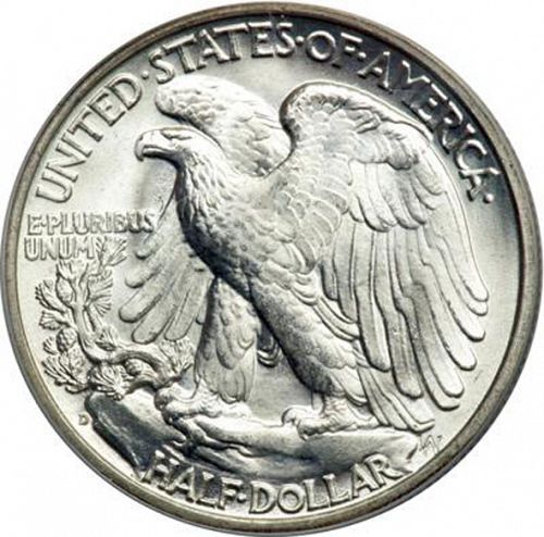 50 cent Reverse Image minted in UNITED STATES in 1938D (Walking Liberty - Mintmark on reverse)  - The Coin Database