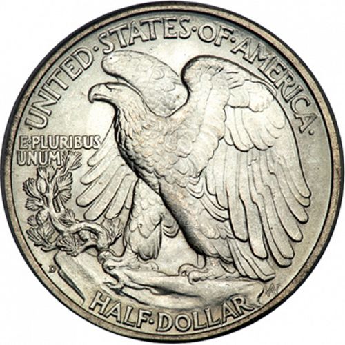 50 cent Reverse Image minted in UNITED STATES in 1942D (Walking Liberty - Mintmark on reverse)  - The Coin Database