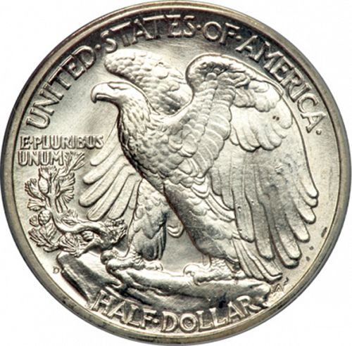 50 cent Reverse Image minted in UNITED STATES in 1944D (Walking Liberty - Mintmark on reverse)  - The Coin Database